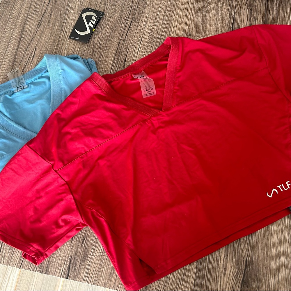 Bundle- TLF Light Blue and red exercise V-Neck Crop Tops